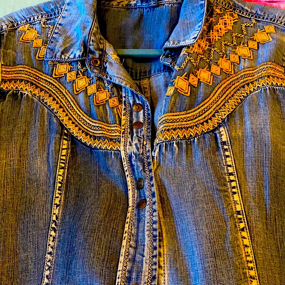 Western Style Jean Embroidered Dress, Reba Brand, Size Large
